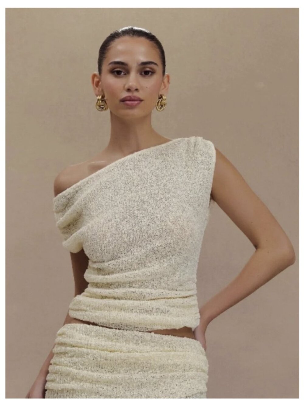 NWT MESHKI Chloe Cream Textured One Shoulder Top | S